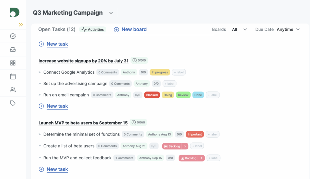 Organization in a personal productivity app